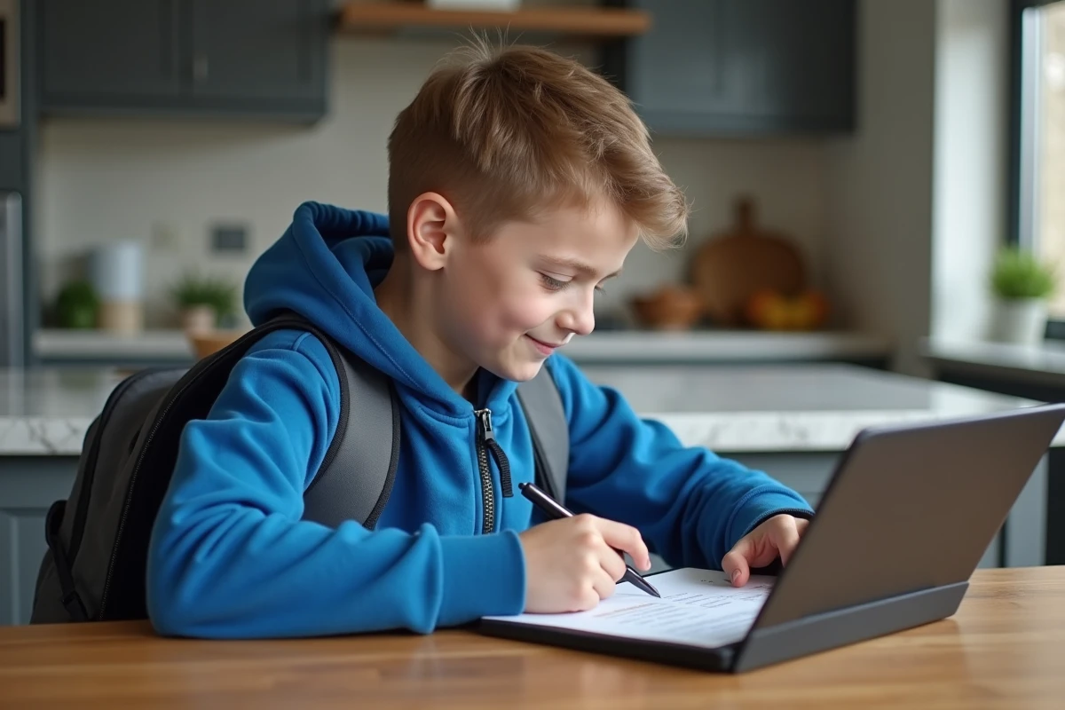 Adolescent r&eacute;visant la th&eacute;orie de conduite &agrave; la maison