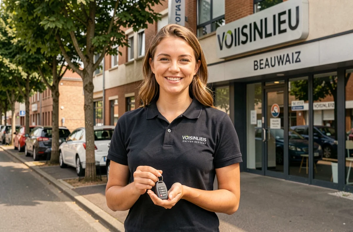 Monitrice de l'Auto Ecole De Voisinlieu devant l'agence dans le quartier de Voisinlieu à Beauvais