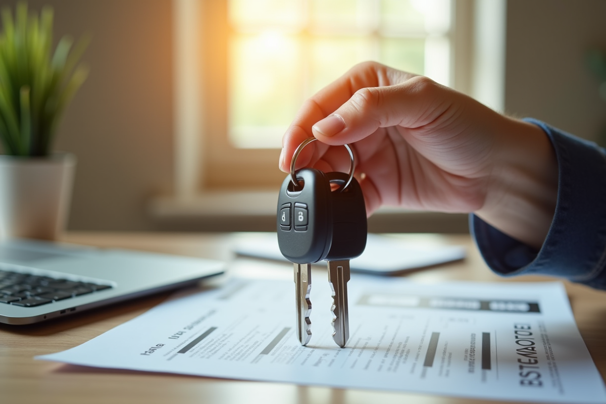 Main tenant des clés de voiture avec documents d