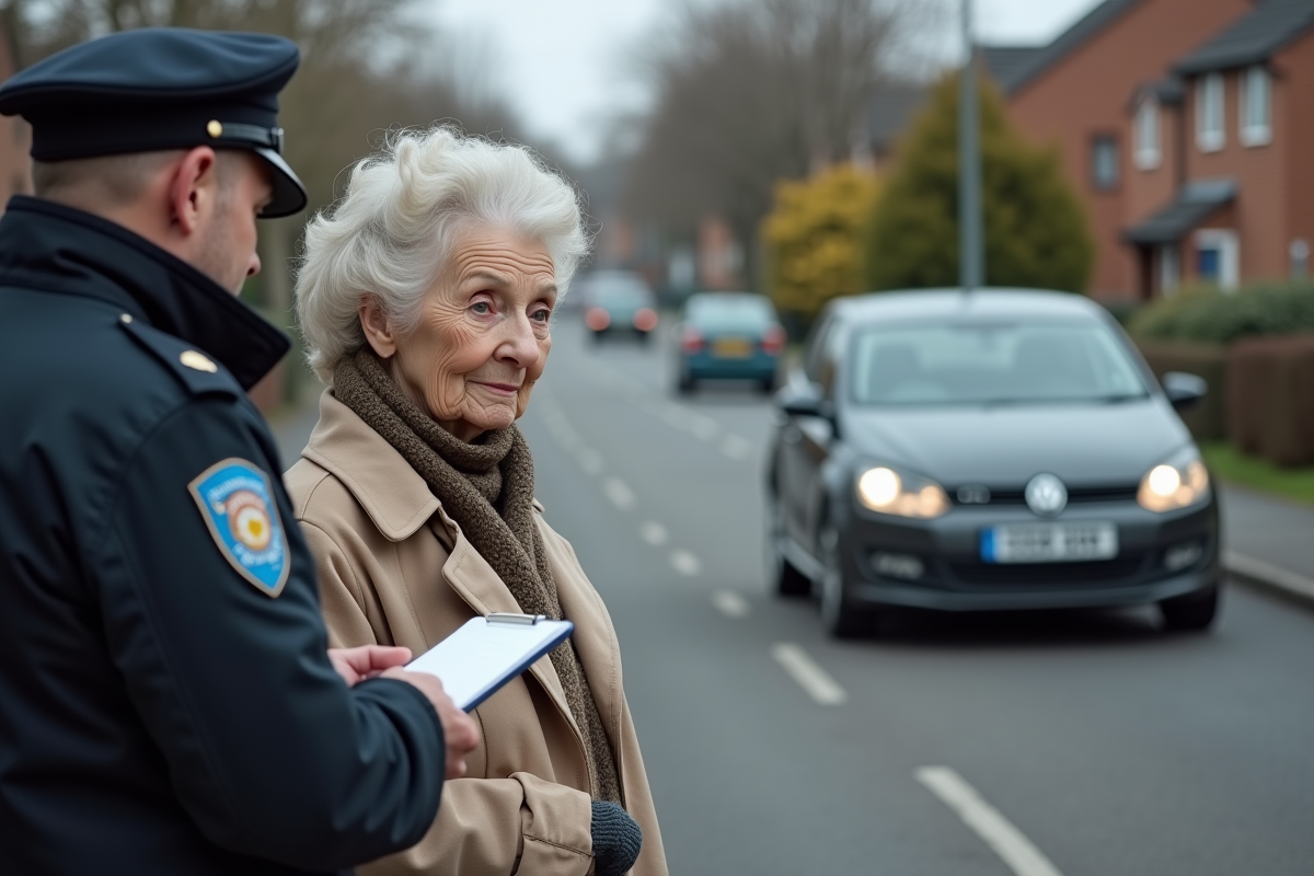 Femme âgée parlant avec un policier près d