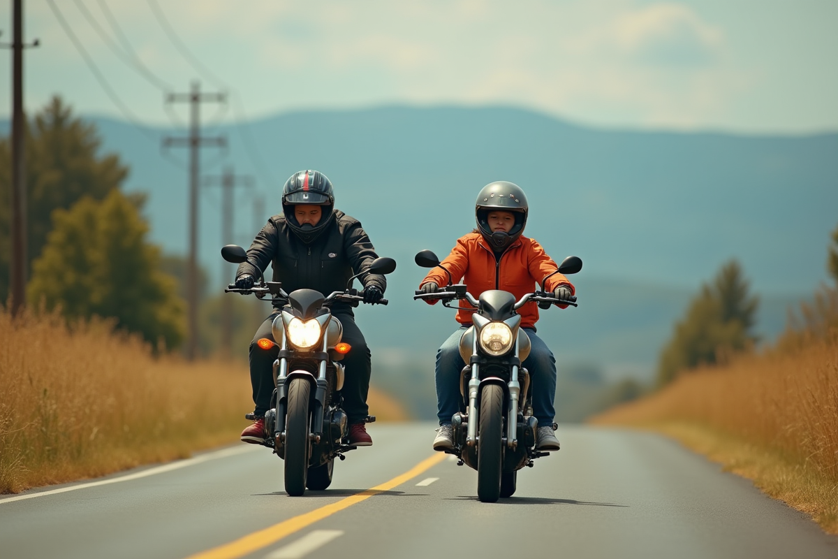 Deux motards en protection sur une route de campagne
