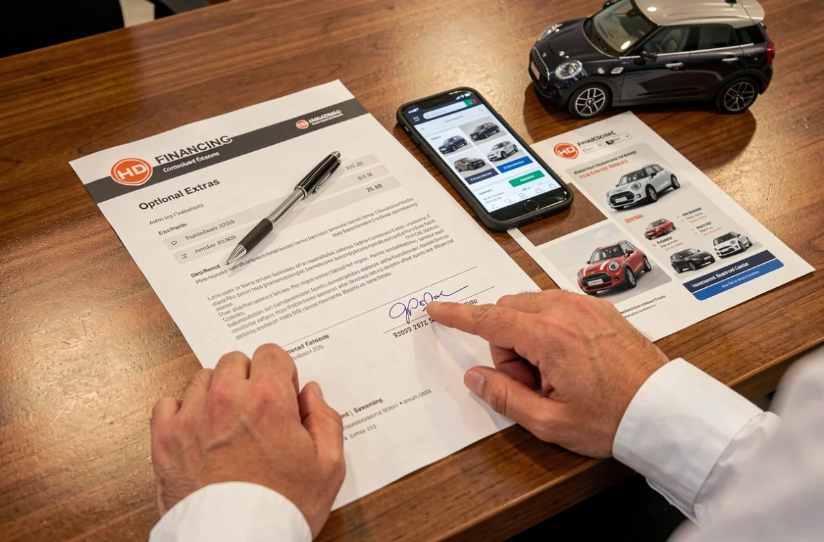 Gros plan sur des documents de négociation de prix pour l'achat d'une Seat ATK neuve en concession