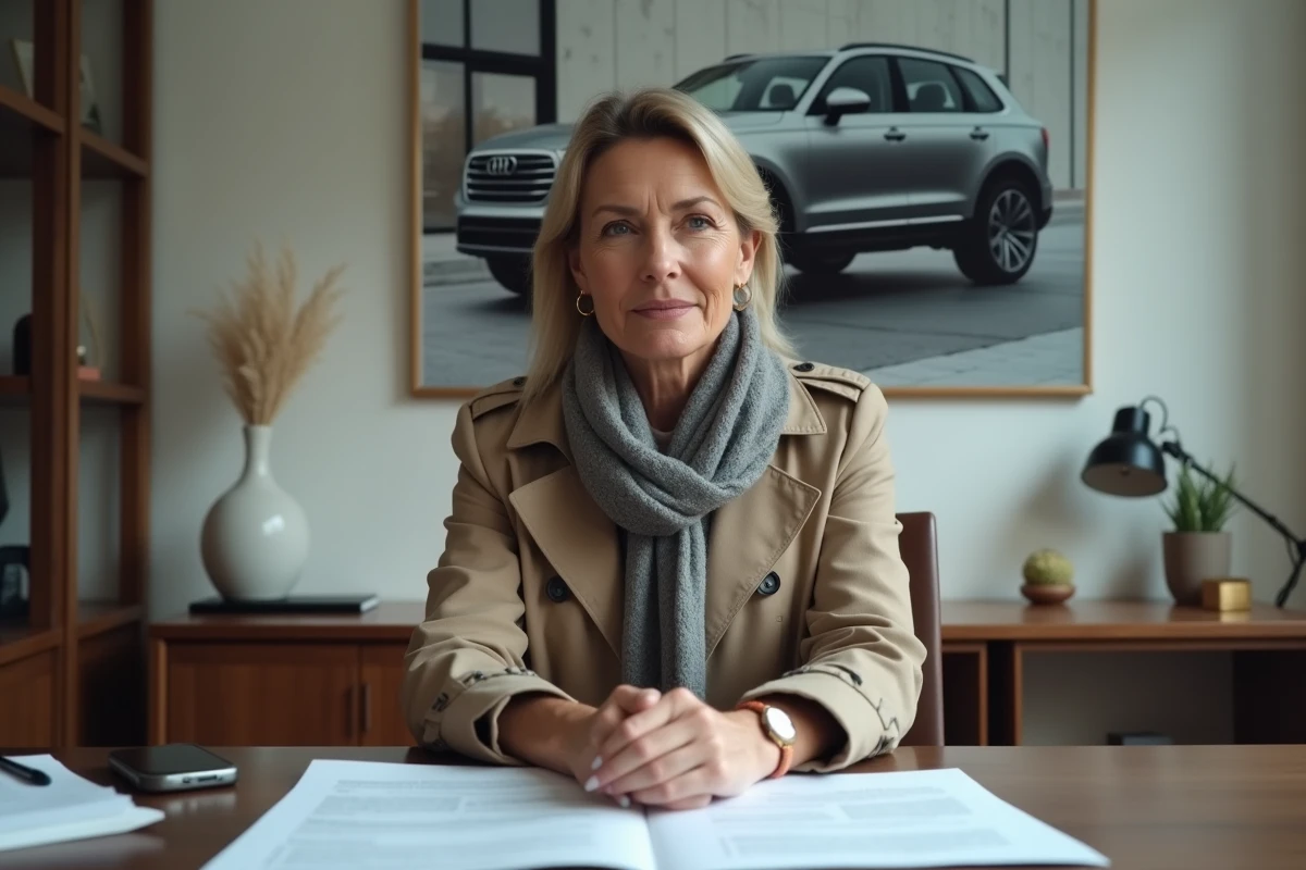 Femme en bureau étudiant des documents d’assurance