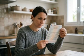 Femme consultant sa carte grise à la maison pour mettre à jour son adresse