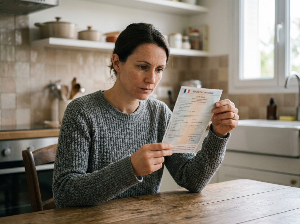 Femme consultant sa carte grise à la maison pour mettre à jour son adresse