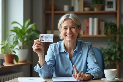 Femme française tenant son permis de conduire neuf