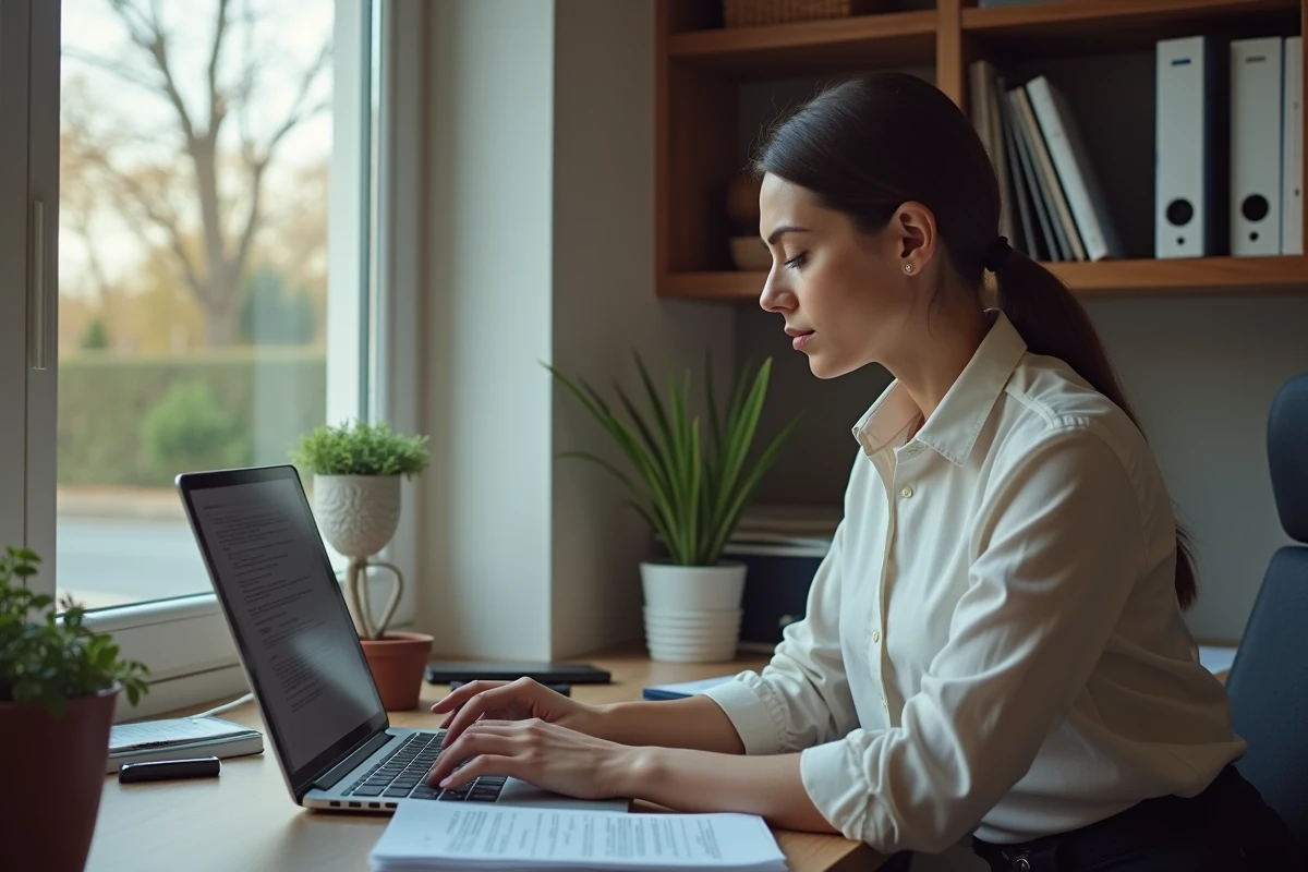 Femme v&eacute;rifiant rapport d