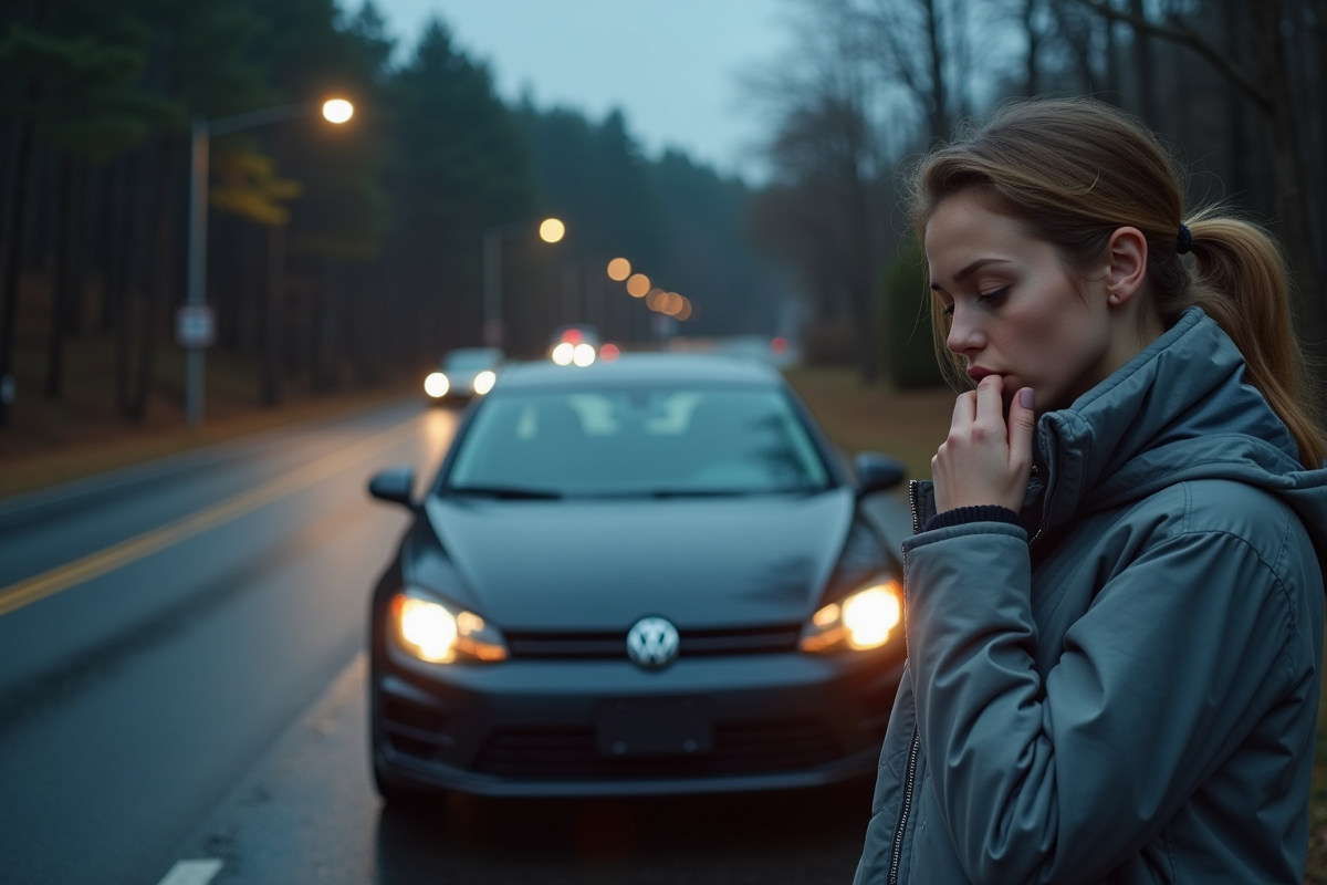 Jeune femme vérifiant les phares d