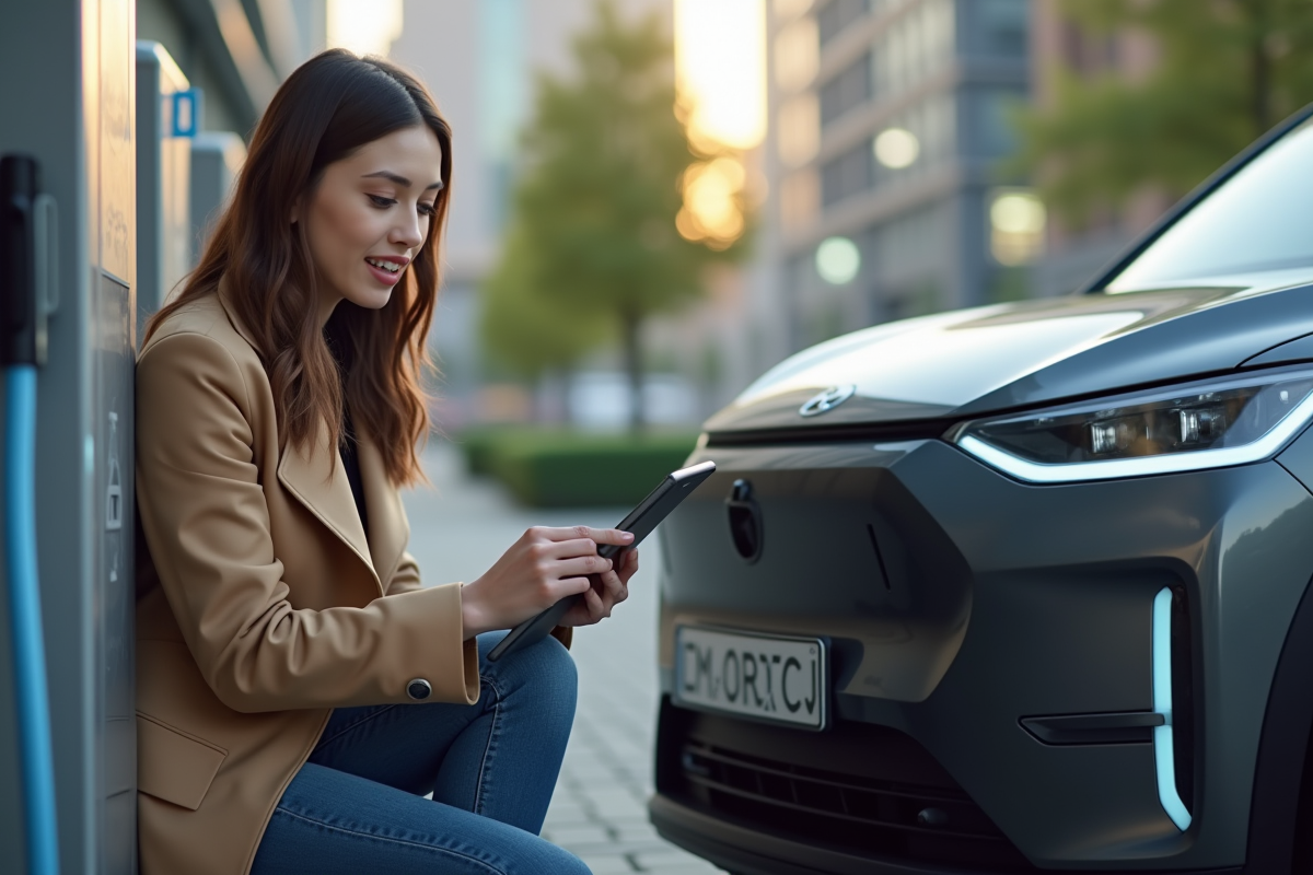 Jeune femme avec tablette à côté d