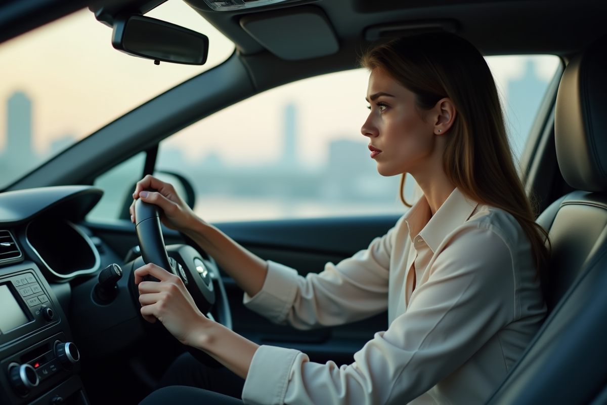Femme contrôlant la serrure de la voiture à l’intérieur