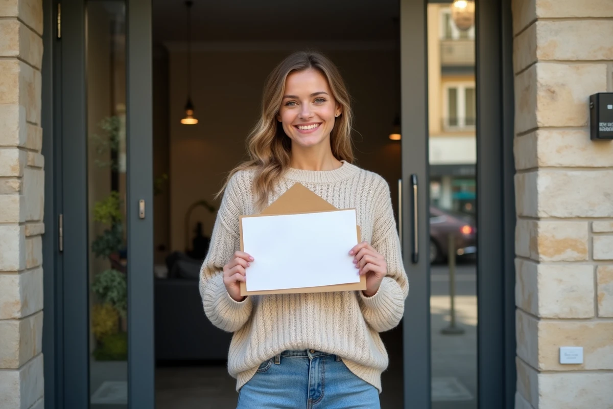 Jeune femme souriante tenant un certificat d