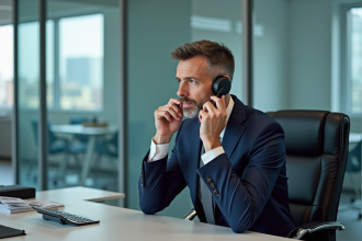 Homme d'affaires en costume ajusté dans un bureau moderne