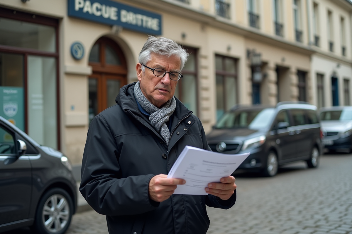 Homme vérifiant son permis devant une préfecture pour l