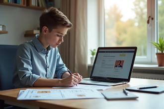 Jeune adulte remplissant formulaire de renouvellement de permis