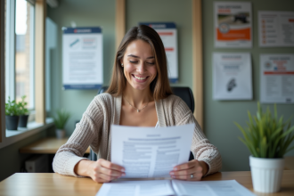 Jeune femme souriante dans une auto école pour l'article