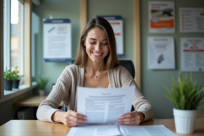 Jeune femme souriante dans une auto école pour l'article