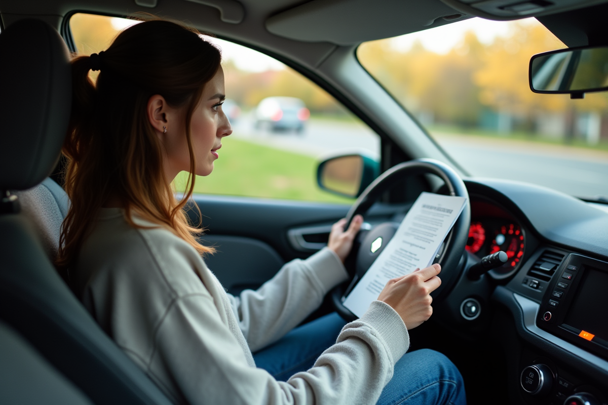 Jeune femme regardant le tableau de bord dans une Renault 1,5 dCi