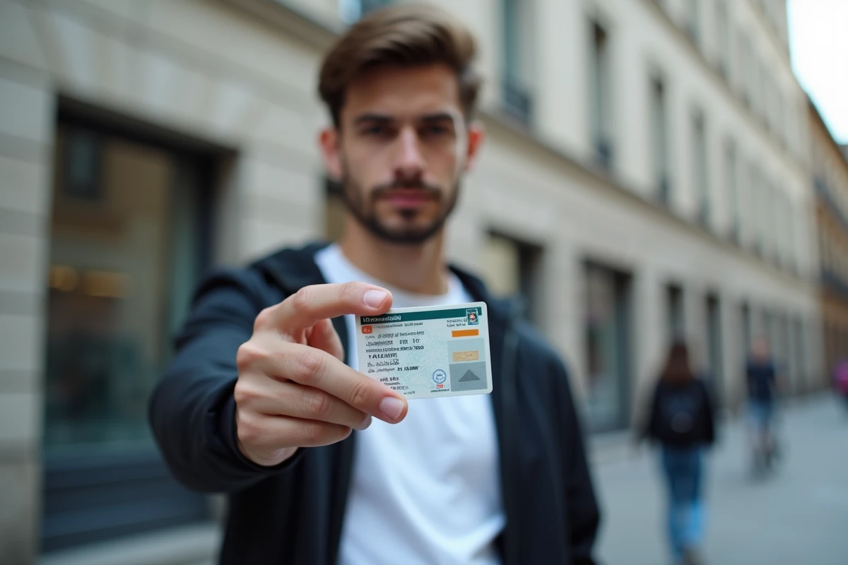 Jeune homme français montrant son permis de conduire