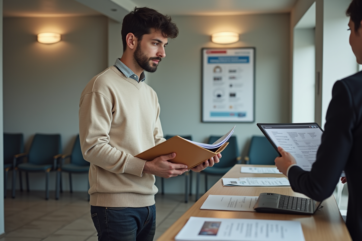 Jeune homme présentant un dossier à la préfecture