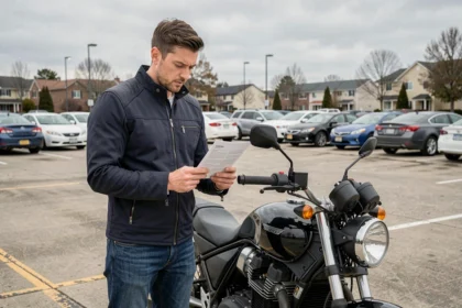 Motard comparant des offres d'assurance moto pas cher selon son profil de conducteur