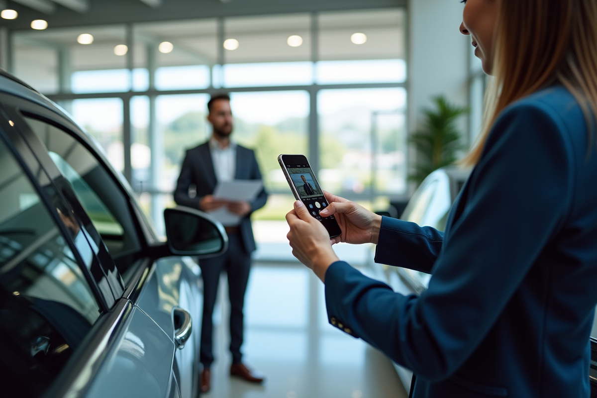 Personne prenant en photo un dommage de voiture dans un bureau lumineux