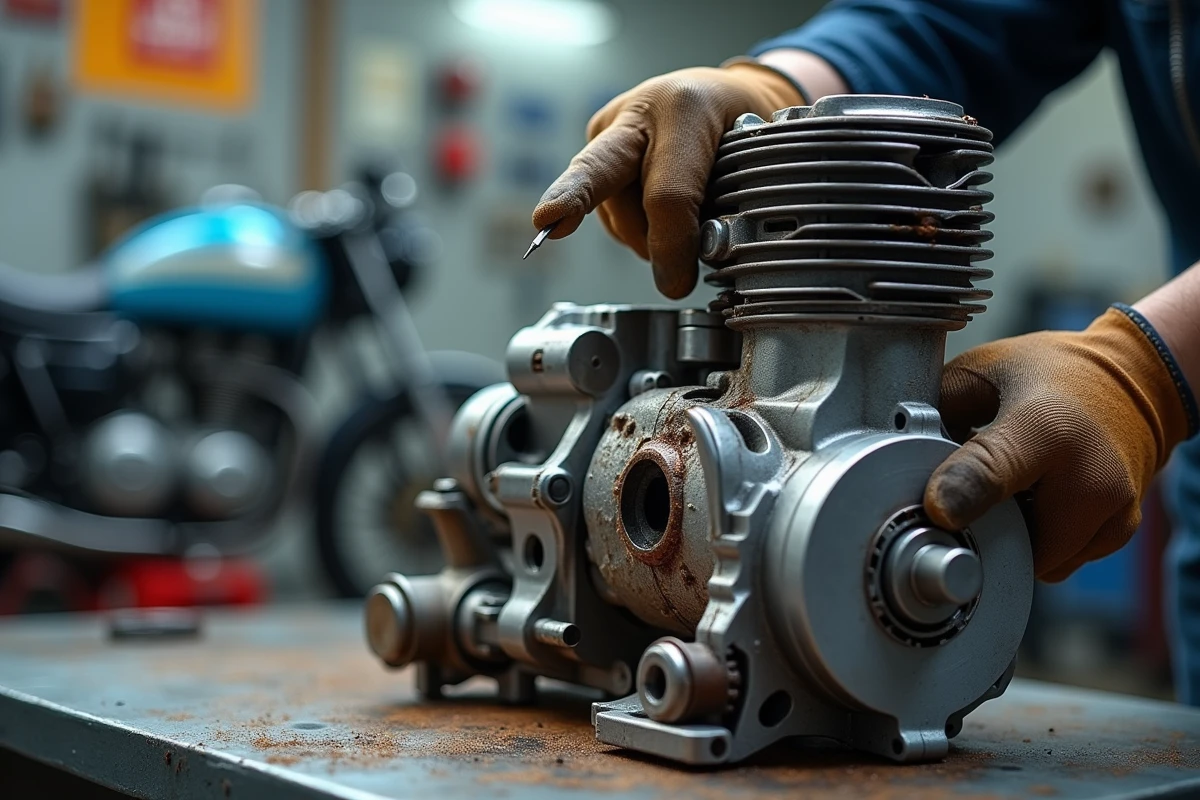 Piston de moteur de moto endommagé par un serrage suite à une charge excessive en montée avec mauvais rapport engagé