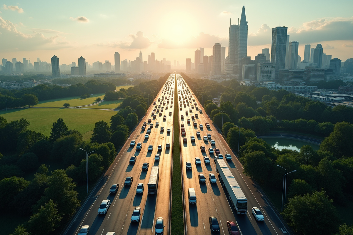 Vue aérienne d une ville congestionnee avec trafic dense