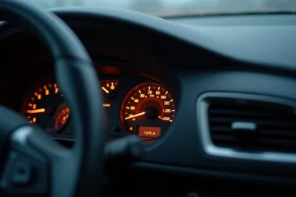 Voyant orange rond allumé sur le tableau de bord d'une Peugeot au démarrage à froid